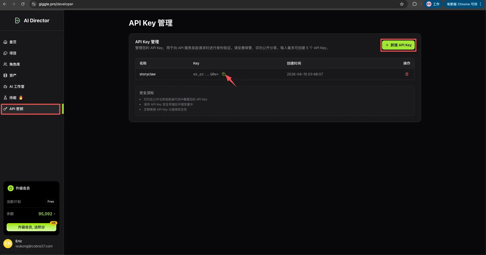 在 Giggle Analytics 创建 API Key